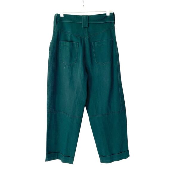 Sandro Paris Green High Rise Cotton Belted Pants Cropped Wide Leg size 40 US 8 - Picture 5 of 11